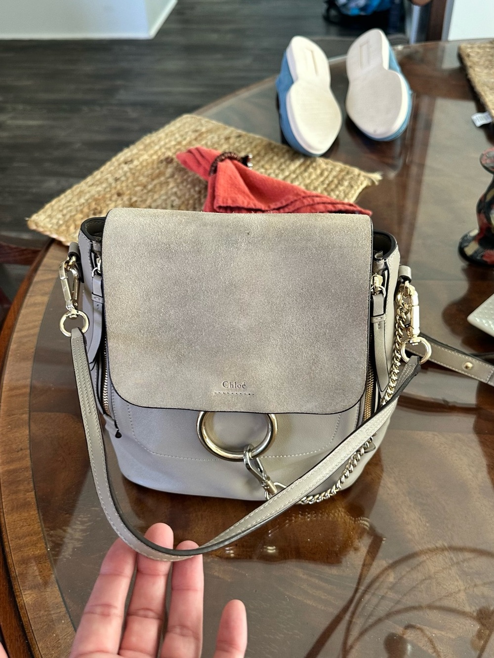 Chloé Faye Suede and Leather Crossbody in Light Gray